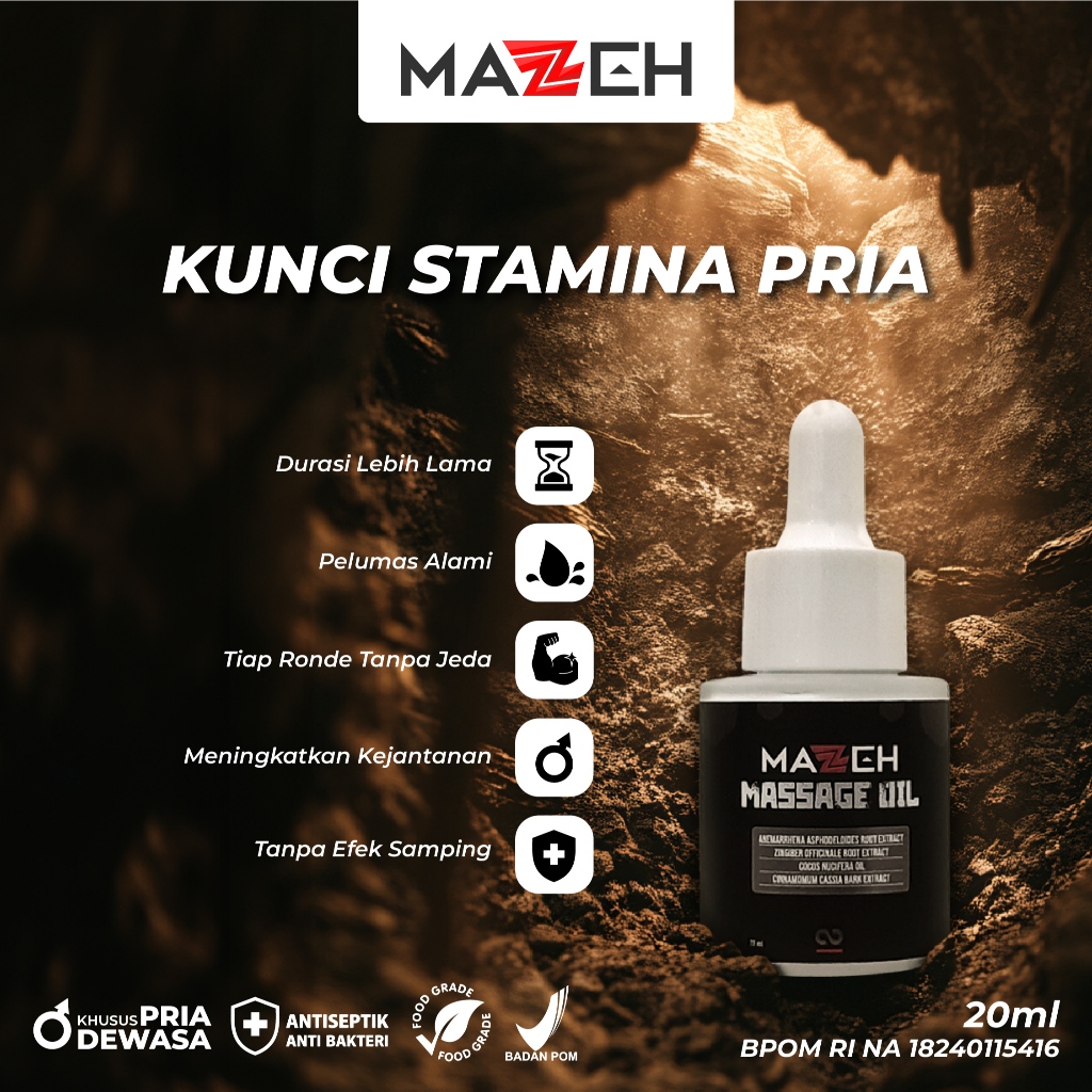 Mazzeh - Massage Oil For Men Rahasia Pria Tampil Maksimal Bantu Atasi Ejakulasi Dini