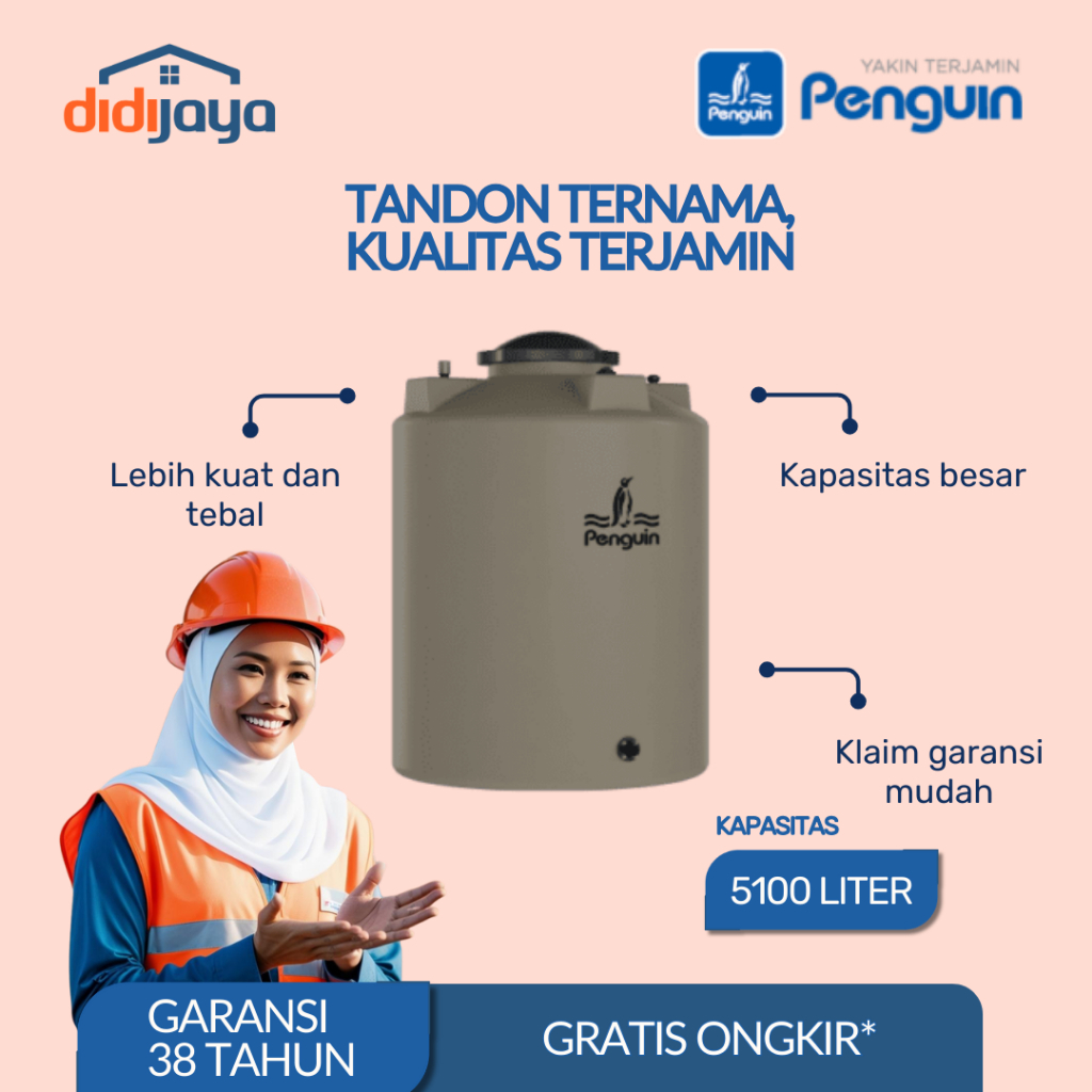 Tandon Air Penguin Anti Lumut Toren Air Tangki Air Penguin TB 500 5100 Liter FREE ONGKIR SE-JAWA
