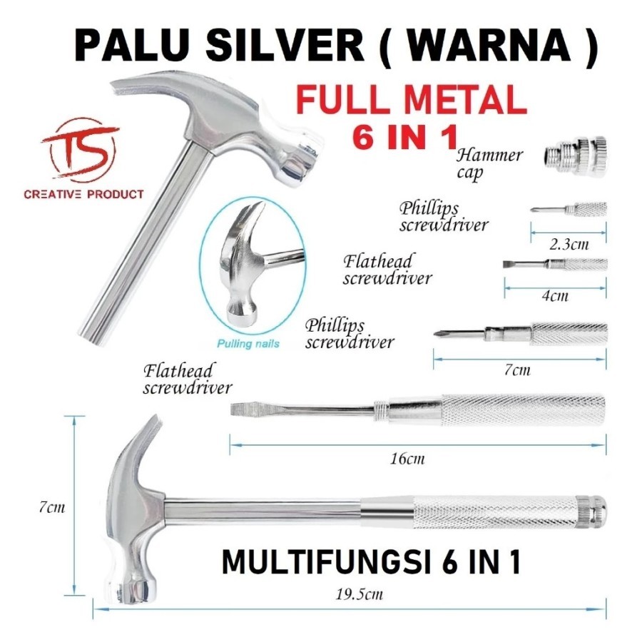 pekakas petukangan rumah obeng warna emas 6 in1 Hand Tools SILVER palu emas