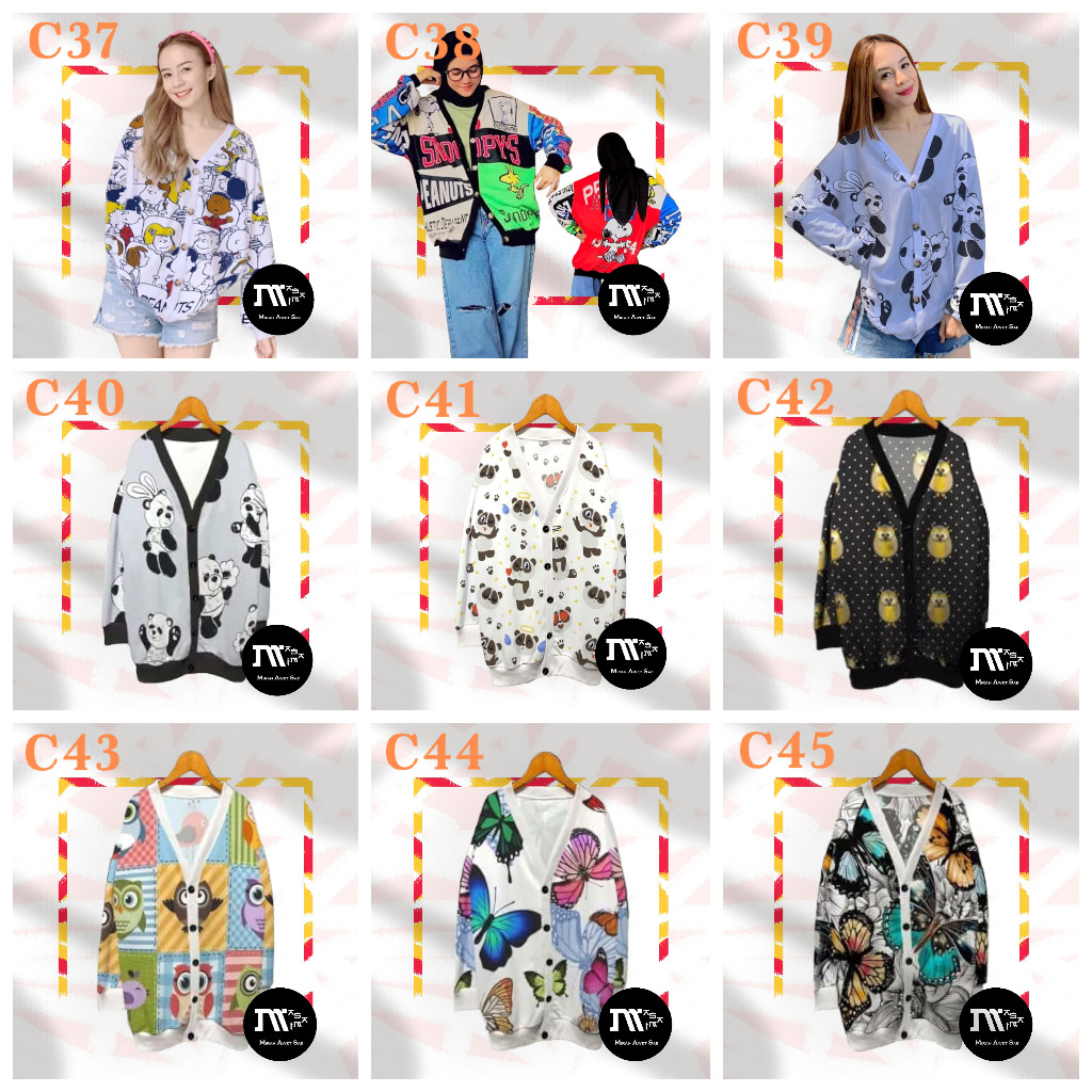 | Masami MAS | Sweater Cardigan Distro Bangkok Full Print Kartun Snoopy Panda Owl Butterfly C37