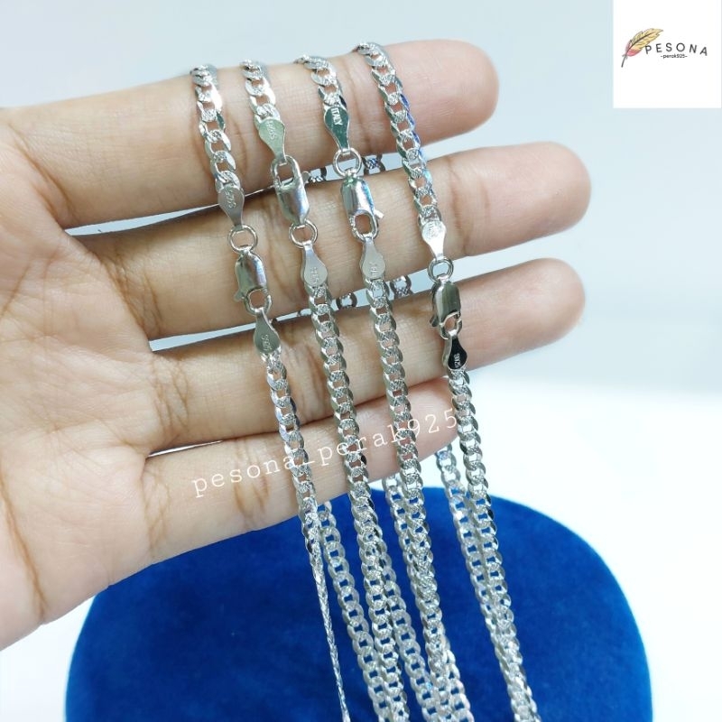 Kalung Perak Pria Wanita Silver 925 Lapis Emas Putih Model Rantai Sisik Naga- Kalung Anti Karat - Pe
