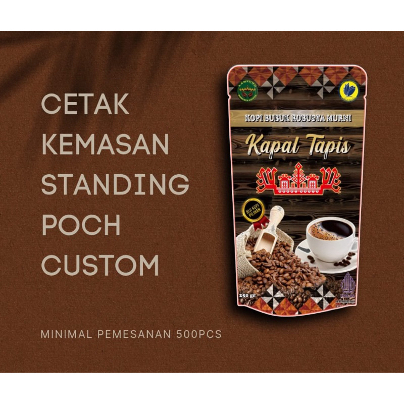 

Kemasan standing pouch + ziplock custom minimal order 500pcs