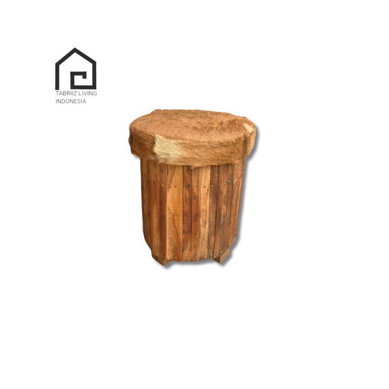 Stool bulat / Kursi jati bulat / Kursi bulat kulit kambing / Bangku bundar