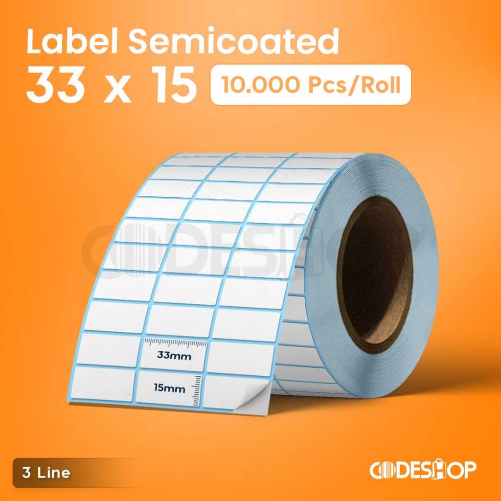 

Label Semicoated 33x15 33 x 15 (3 Line) isi 10000 Pcs Cetak Resi Barcode