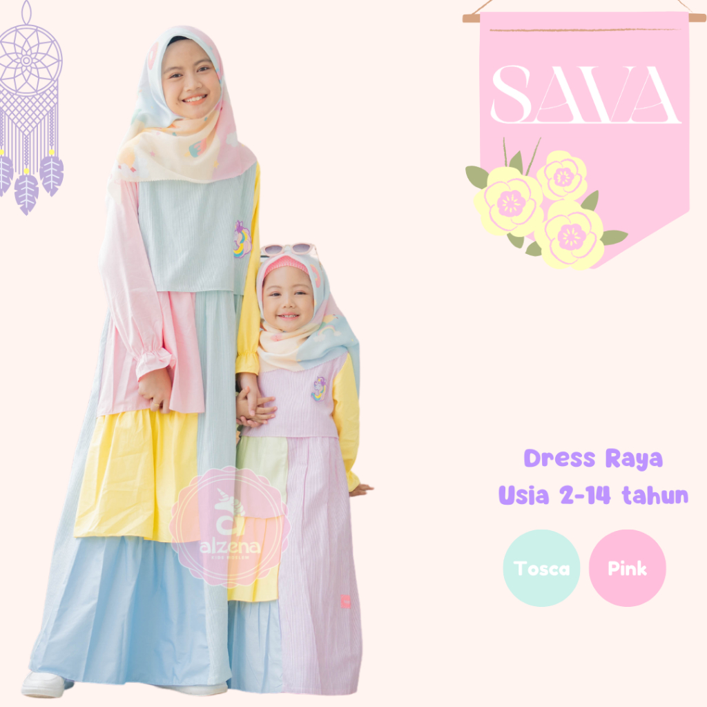 Sava Dress Anak Perempuan Gamis Katun 2 - 14 Tahun  - Alzena Kids Moslem
