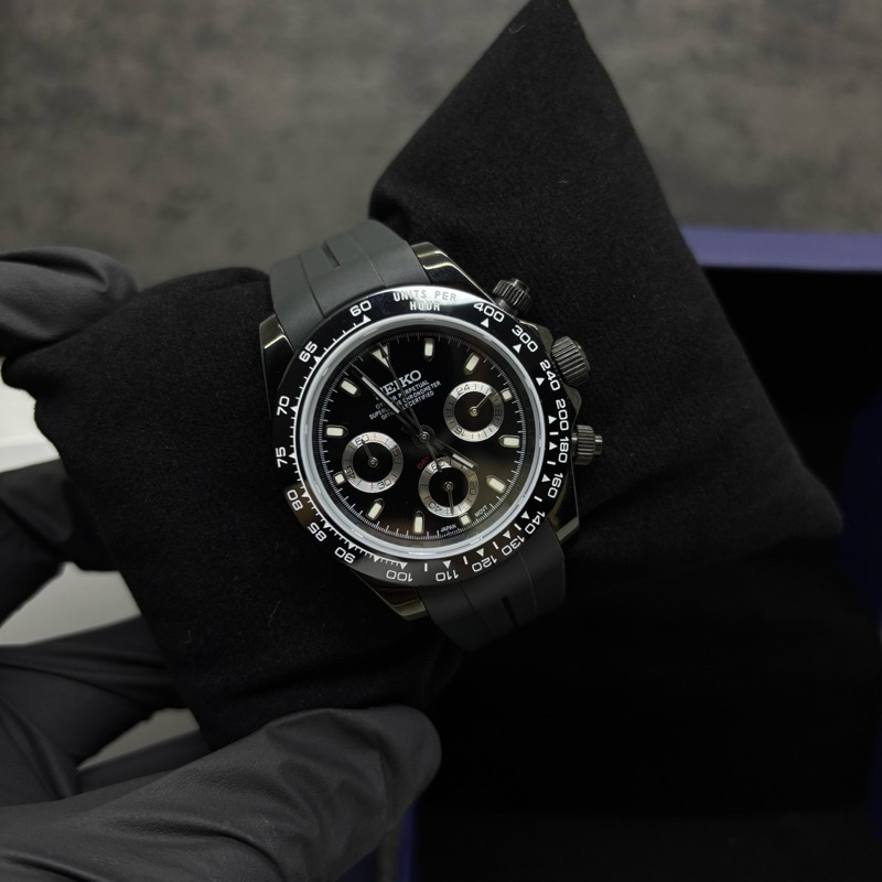 Jam Tangan Seiko Mod Daytona Black Edition Chronograph VK63 Watch Pria Quartz