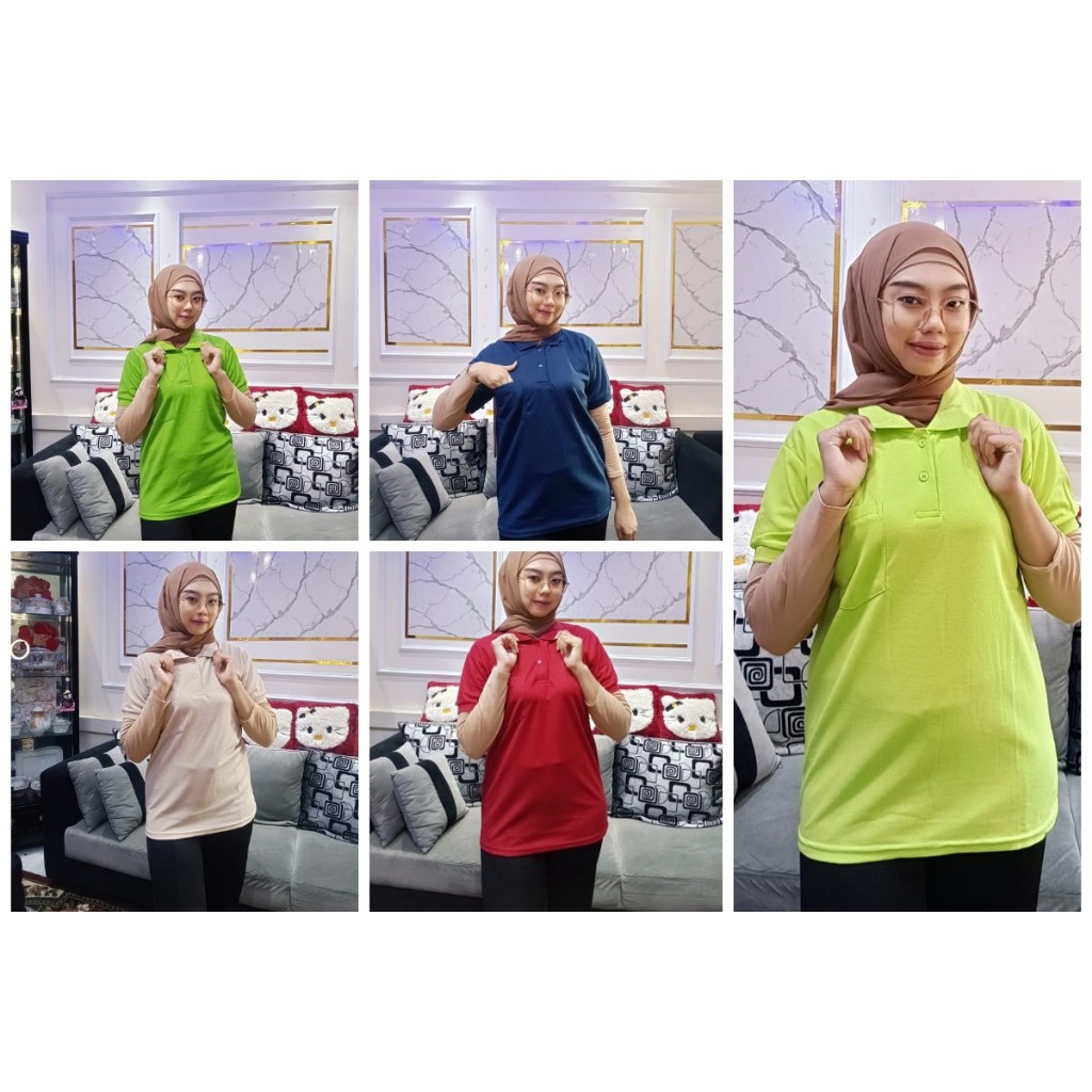 Kaos Polo Pria Kerah Kombinasi Kantong / Polos Shirt Pria wanita / Kaos Seragaman