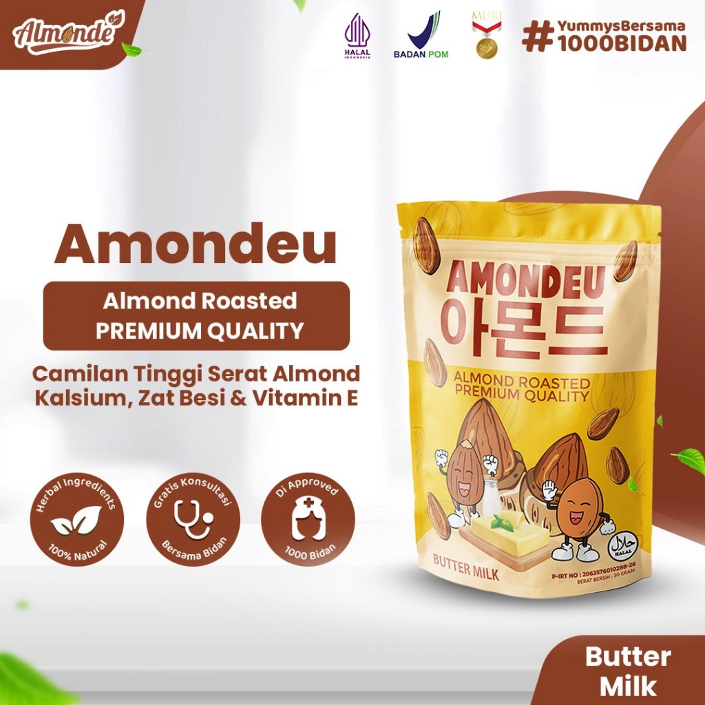 

AMONDEU ALMOND ROASTED - Kacang Almond Panggang Camilan Sehat Rendah Kalori | Cocok Bumil - 30 Gram