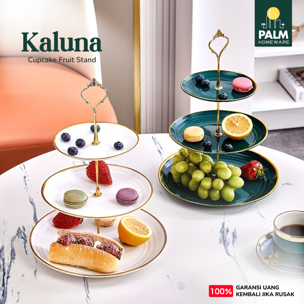 PALM Rak Piring Kue Cupcake Susun Estetik Piring Buah Unik 3 Susun Piring kue piring permen piring b