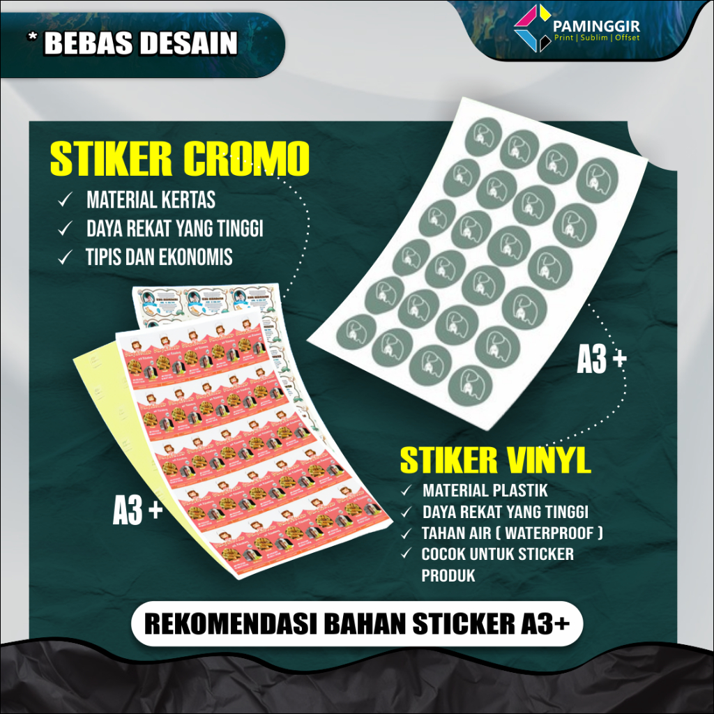 

Print Stiker | Cetak Stiker Cromo / Kromo A3 | Stiker Label | Kemasan | Print Only Murah