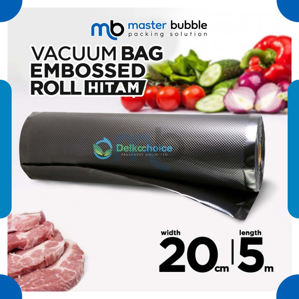Vacuum Embossed Roll Hitam 20cm x 5 meter Plastik Vakum Makanan Vacum Bag Sealer  - Delkochoice
