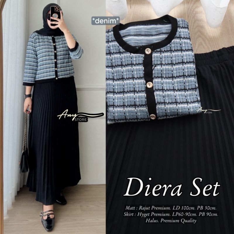 Set Blouse Rajut dan Rok Plisket Premium - Atasan Rajut Wanita dengan Rok Plisket Panjang