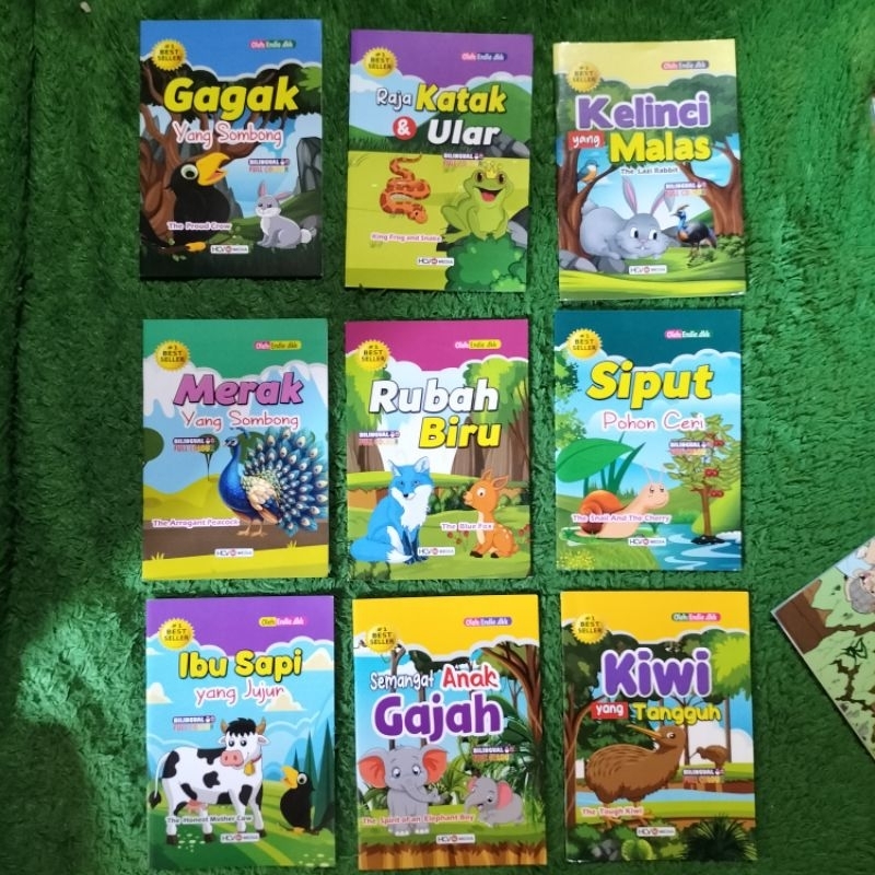 PAKET ISI 9 BUKU CERITA ANAK DAN DONGENG SEMANGAT ANAK GAJAH KIWI YANG TANGGUH IBU SAPI JUJUR MERAK 