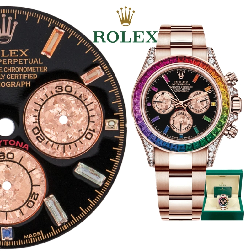【100% ASLI】Jam Tangan Rolex pria Rolex Seri Rainbow Dee 116595 RBOW 40 mm Emas mawar 18k lugs bertat