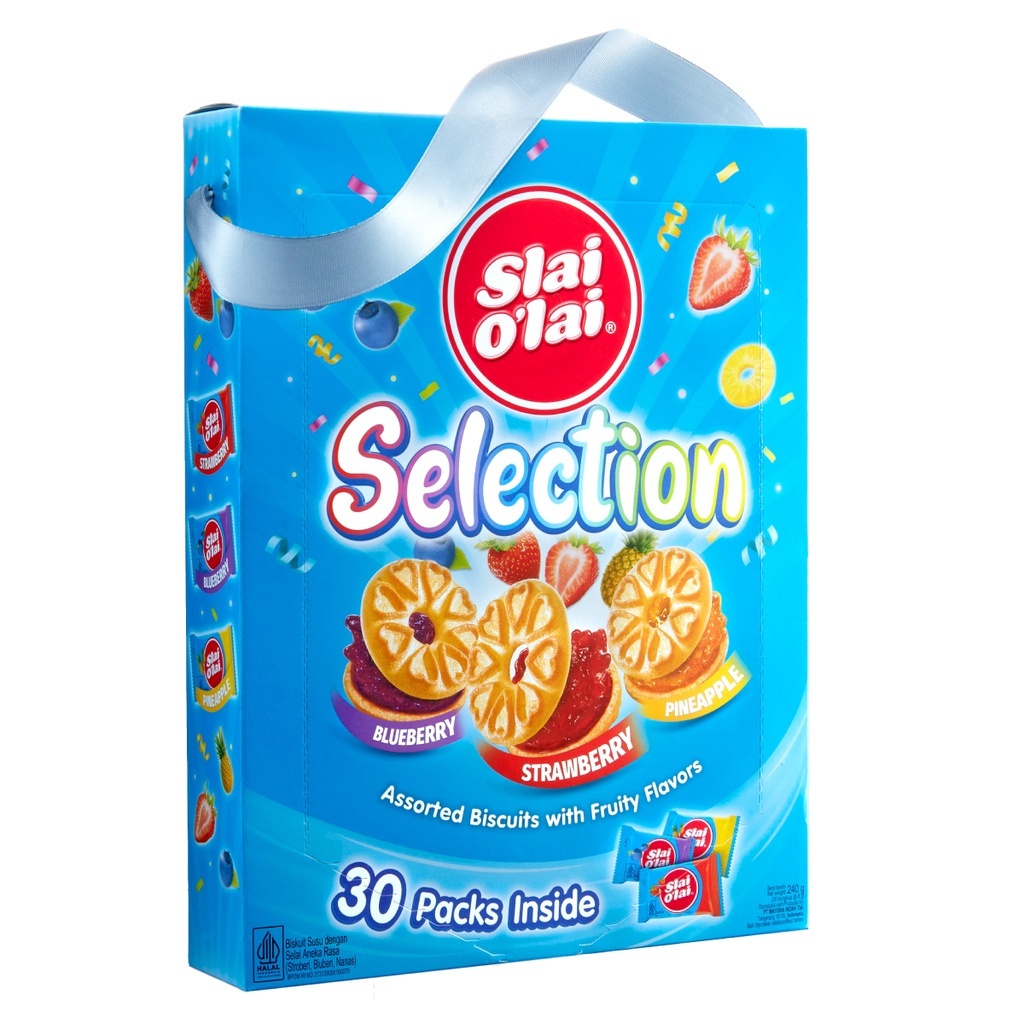 

Slai O'lai Selection 240g (isi 30pack) Assorted Biscuits With Fruity Flavors Biskuit Susu Selai Olai Rasa Buah Strawberry Blueberry Pineaple