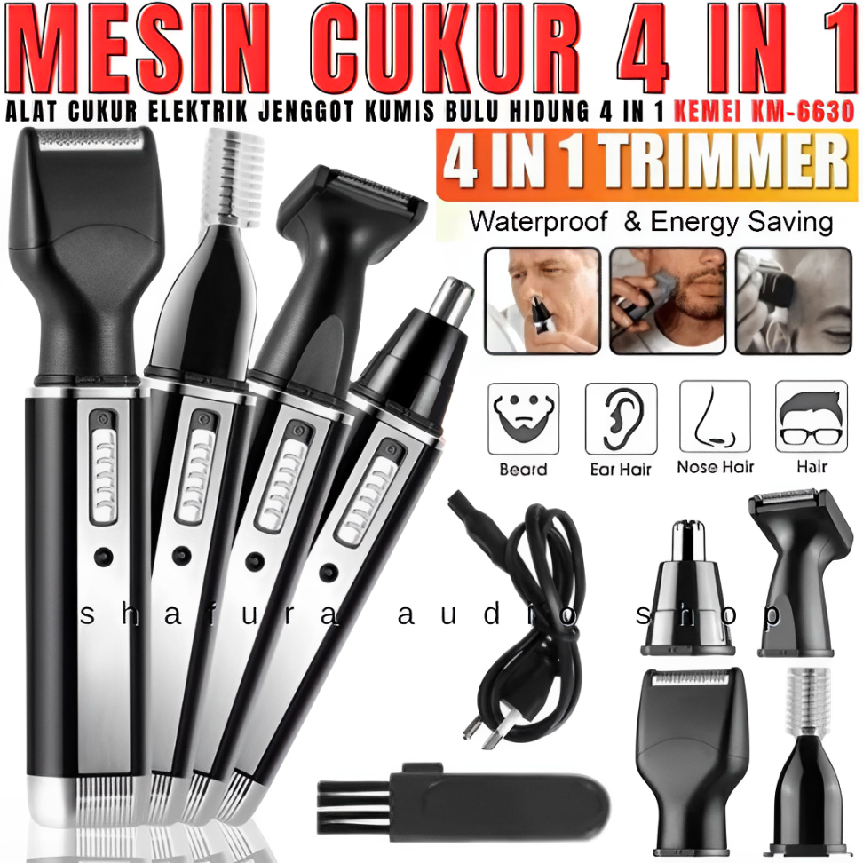 Km-6630 Alat Cukur Elektrik Jenggot Kumis Bulu Hidung 4 In 1 Kemei Km-6630 | Mesin Cukur Rambut Kumi