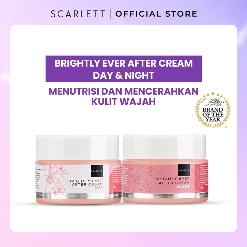 SCARLETT Combo Brightly Ever After Cream - Moisturizer Mencerahkan Wajah Melebapkan Wajah Brightenin