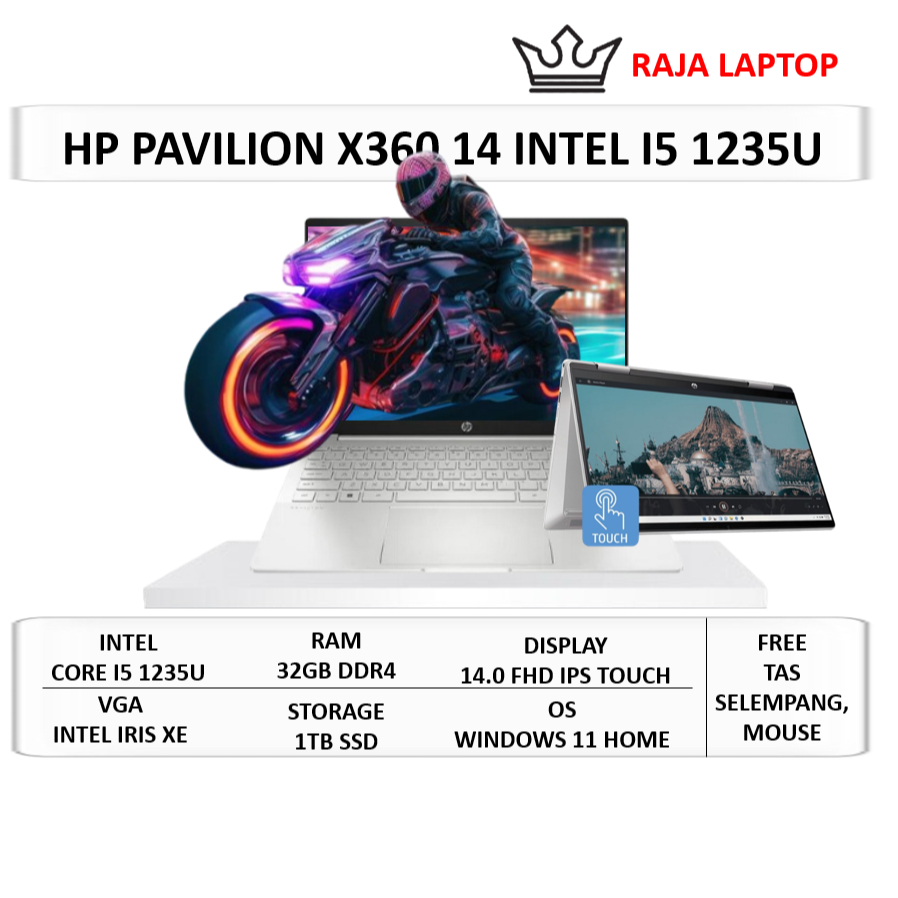 Laptop 2in1 HP Pavilion x360 Intel i5 Gen 12 32GB 1TB SSD 14" FHD IPS Touchscreen Windows 11 Home