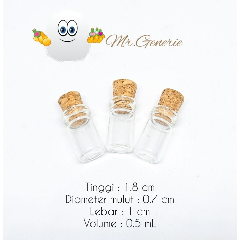 MrGenerie 0,5ml Mini Glass Bottle / 1pcs Botol Kaca Mini 0.5mL / botol kaca tutup gabus 0,5mL / boto
