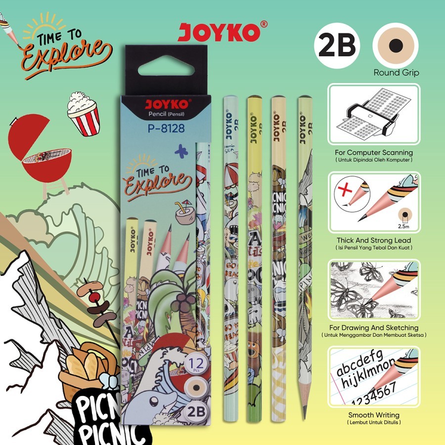

Joyko P-8128 Time to Explore 2B Pencil Pensil Round Grip