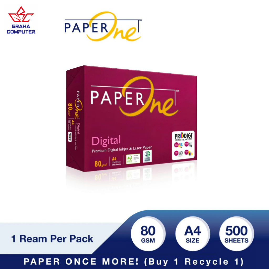 

PaperOne Kertas HVS,Fotocopy A4 80gsm Digital,Carbon Neutral 1 Rim (500 lembar)