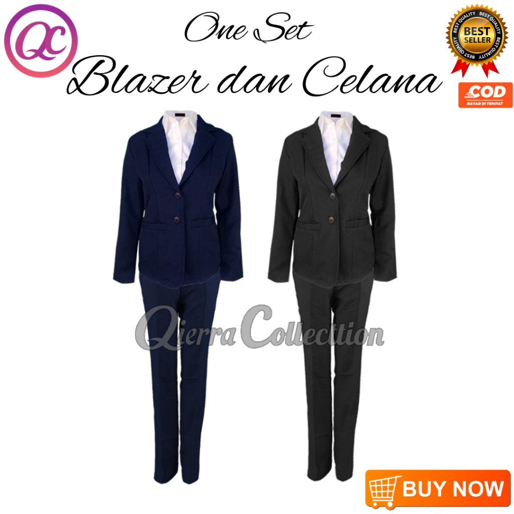 One Set Setelan Jas Blazer Celana Bahan Panjang Pinggang Wanita Stelan Jas Kerja Kantor Cewe Polos D