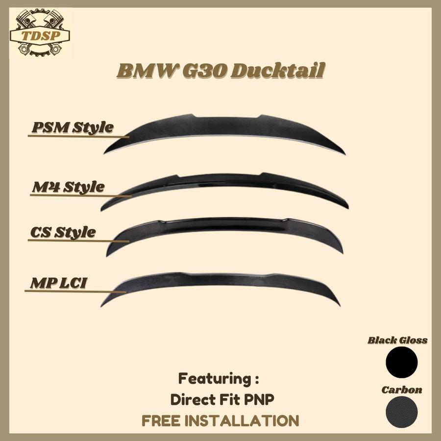 BMW G30 Ducktail Spoiler PSM M4 CS MP M Performance Style Black Gloss/Real Carbon Fiber 520i 530i M5