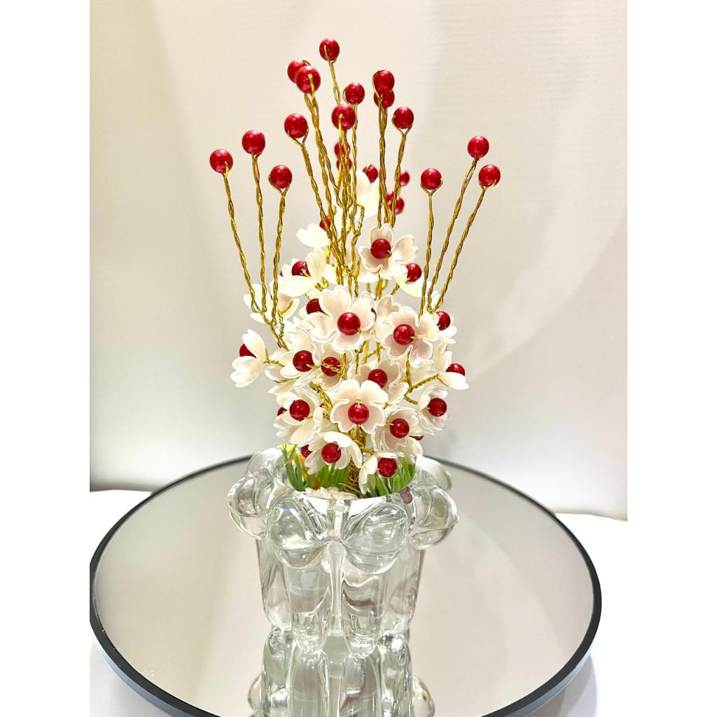 Bunga akrilik hiasan ruang tamu | bunga viral vas kaca tinggi 20cm