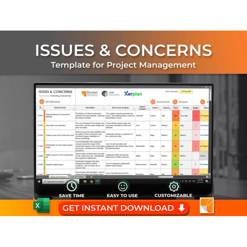 Issues and Concerns Template, Issues tracker Excel Template, Management Template, Project Issue Trac