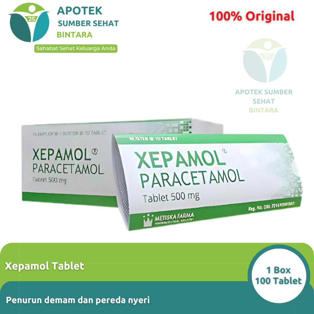 Xepamol Tablet 500 mg - Paracetamol 500 mg - Mengatasi Demam - 1 Box 100 Tablet