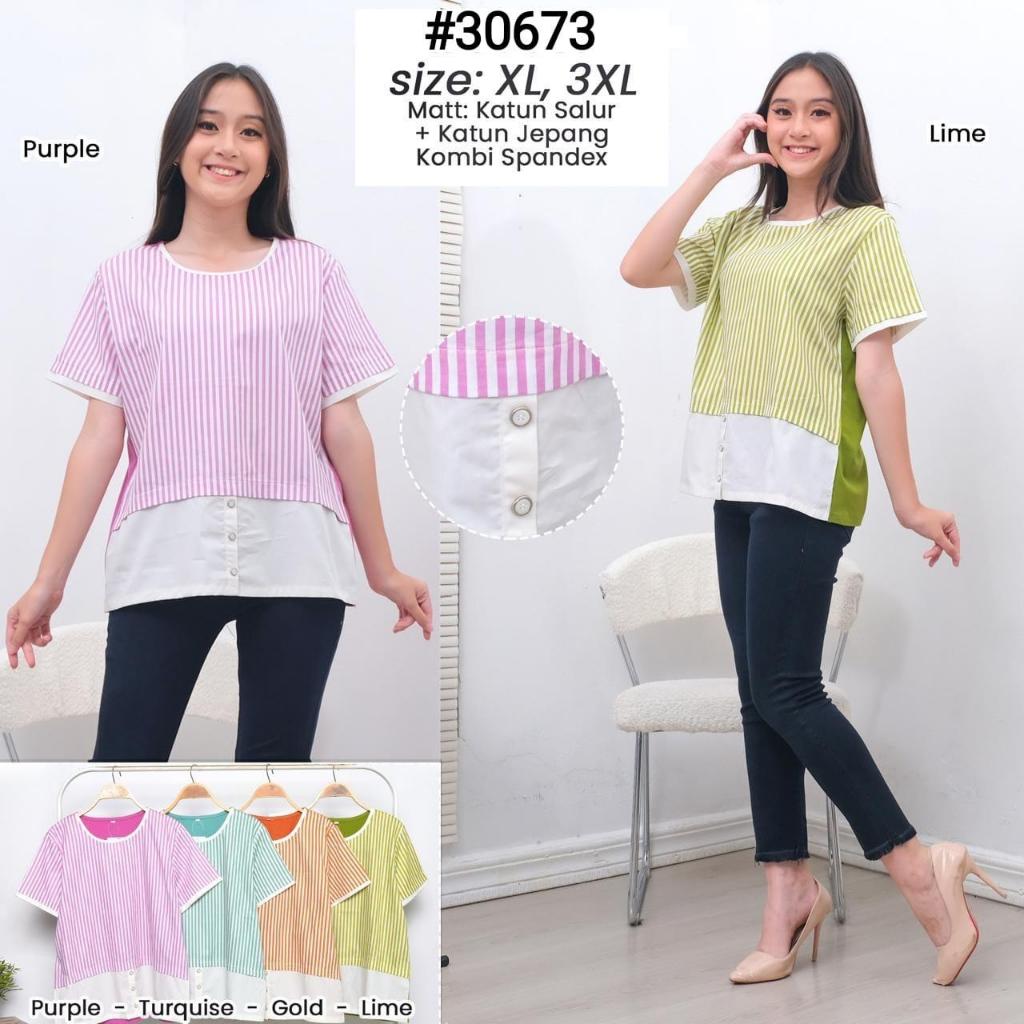 CUBIC Blouse Katun x Kaos Pendek Stretch Wanita 30673 Size XL Dan 3L