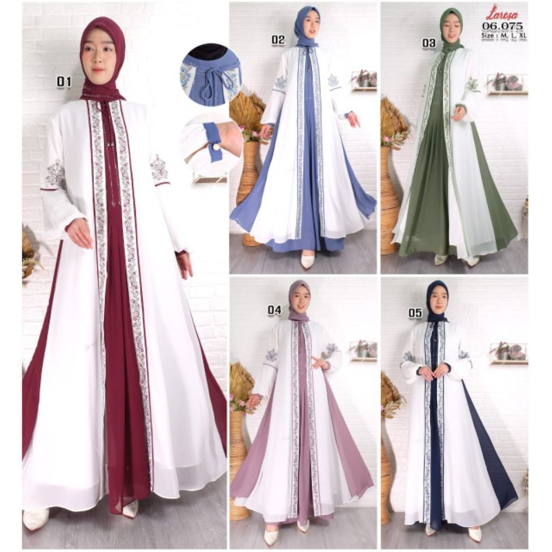 ( INNER OUTER + HIJAB ) Set gamis Larosa bordir Original 075  /  Abaya gamis Larosa Jumbo standar or