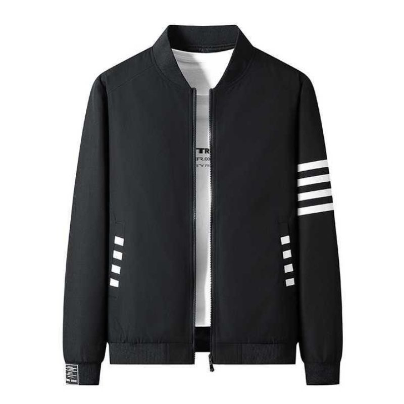 jaket bomber pria garis garis putih jaket track top warna hitam ukuran M
