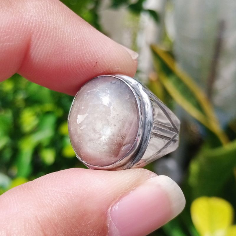 Cincin Monel Batu Permata Natural Safir / Sapphire Star Cabochon Big Size Jumbo