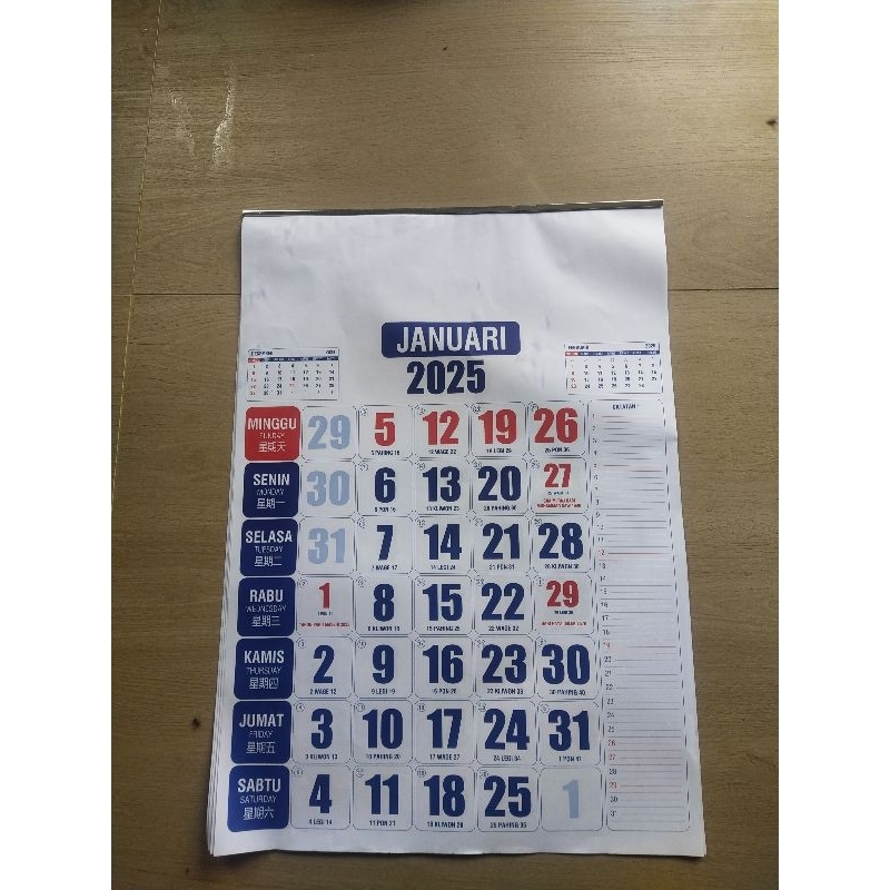 Kalender ukuran standart