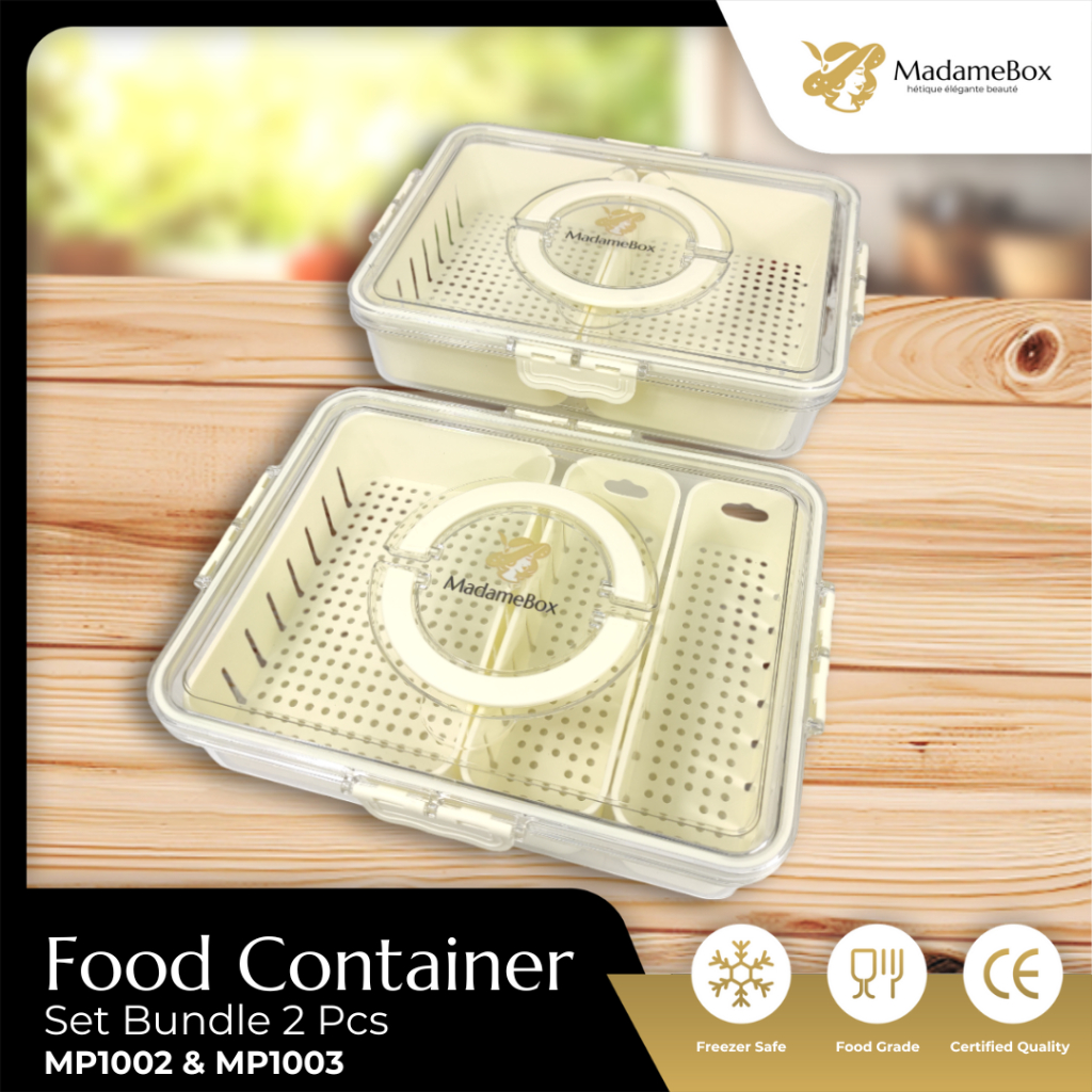Madamebox Set Bundle 2PCS Food Container Kotak Makan Penyimpanan Wadah Kulkas Bumbu Dapur Ada Sekat