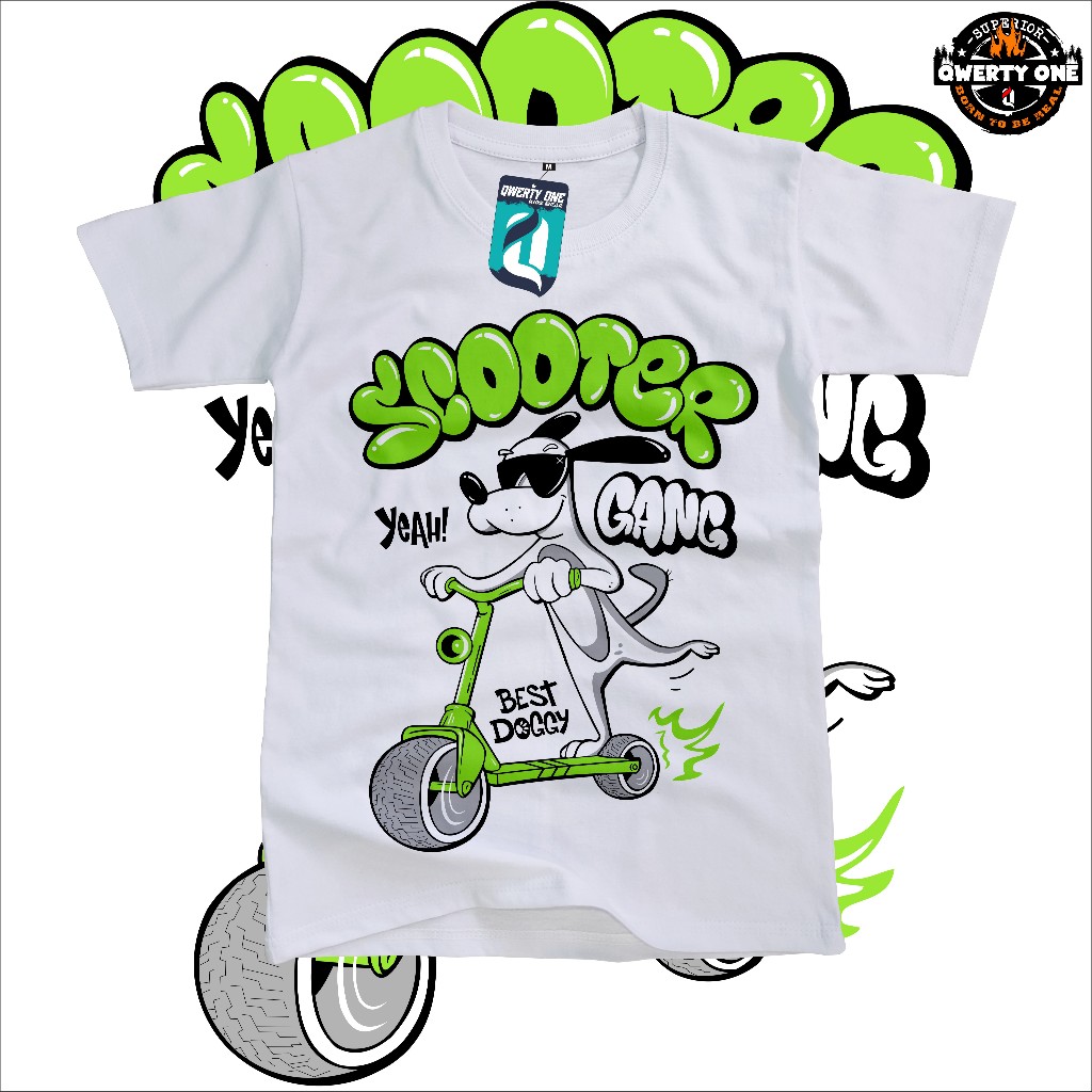 QWERTY ONE Kaos Anak Distro Karakter Scooter Putih 1-14 Tahun