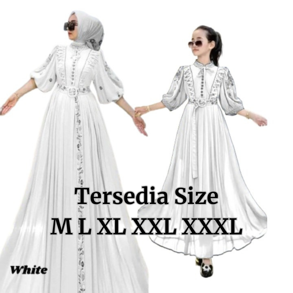 Couple Ibu Anak Perempuan Kekinian Dinda Couple BO Busui Bahan Ceruty Babydoll Aplikasi Bordir Size 