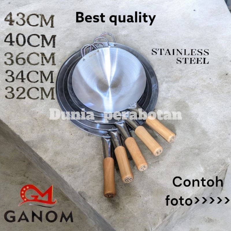 wajan gagang stainless/kuali mie wajan ganom gagang kayu wajan gagang/ penggorengan gagang satu waja