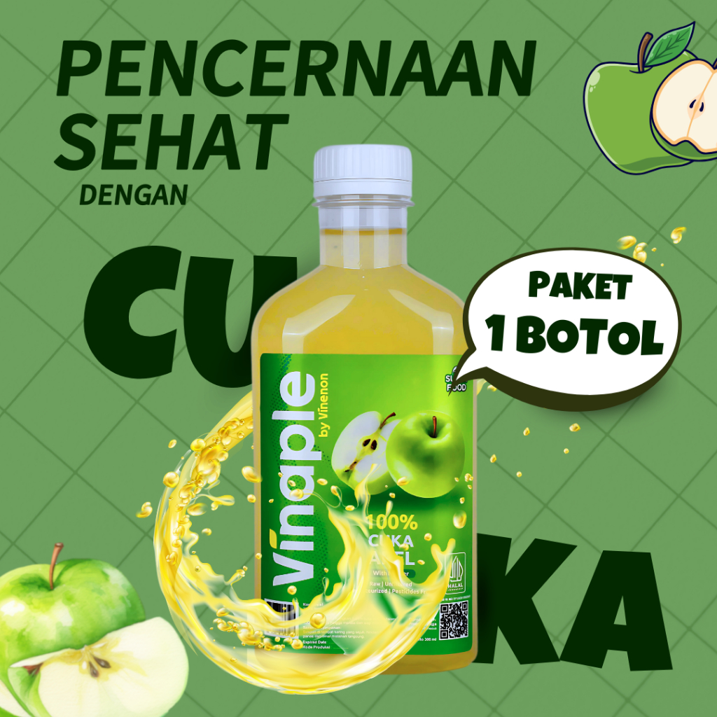 

VINAPLE Cuka Apel Organik - Herbal Alami Untuk Pencernaan Usus Sehat - HALAL - BPOM
