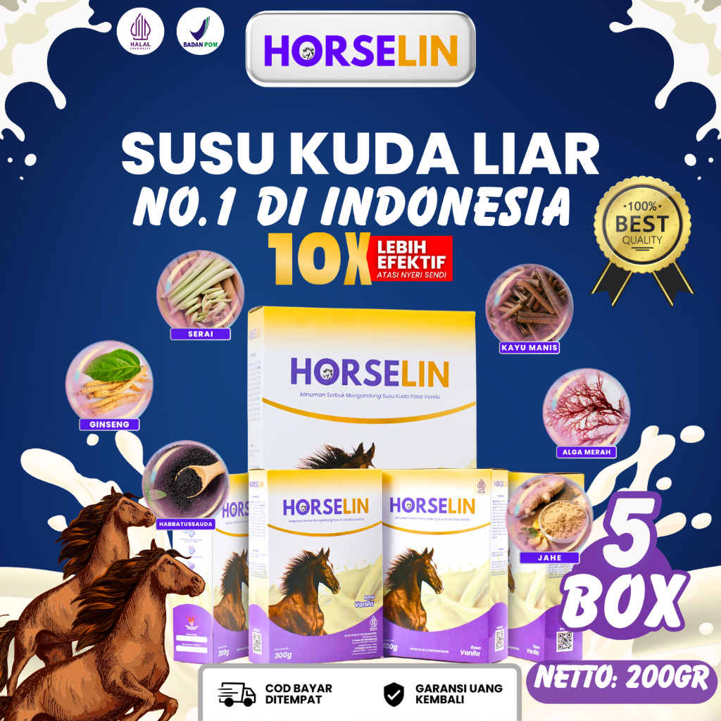 

HORSELIN 5 BOX - Susu Kuda Premium Asli Sumbawa Original Untuk Tulang dan Sendi Ampuh 200GR