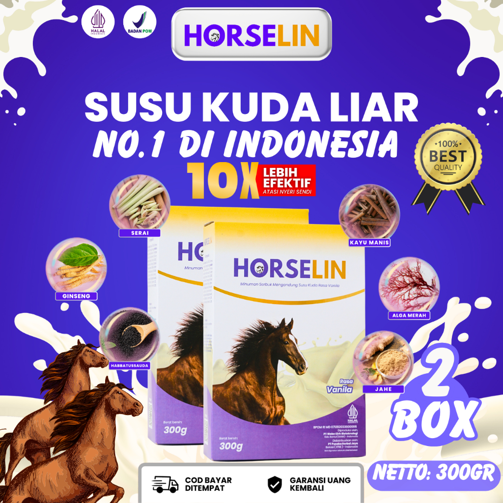 

PAKET 2 BOX SUSU HORSELIN - Susu Kuda Premium Bantu Atasi Asam Urat, Nyeri Sendi, Pegal Linu 300GR