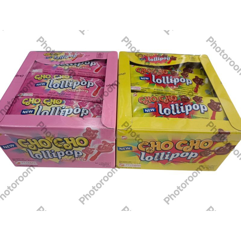 

Cho cho lollipop isi 24 pcs Varian Dark compound chocolate Strawberry