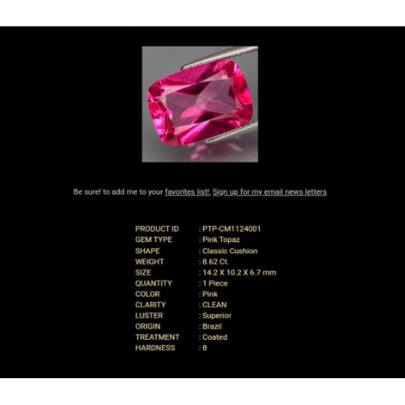 Natural Pink Topaz 8.6 ct