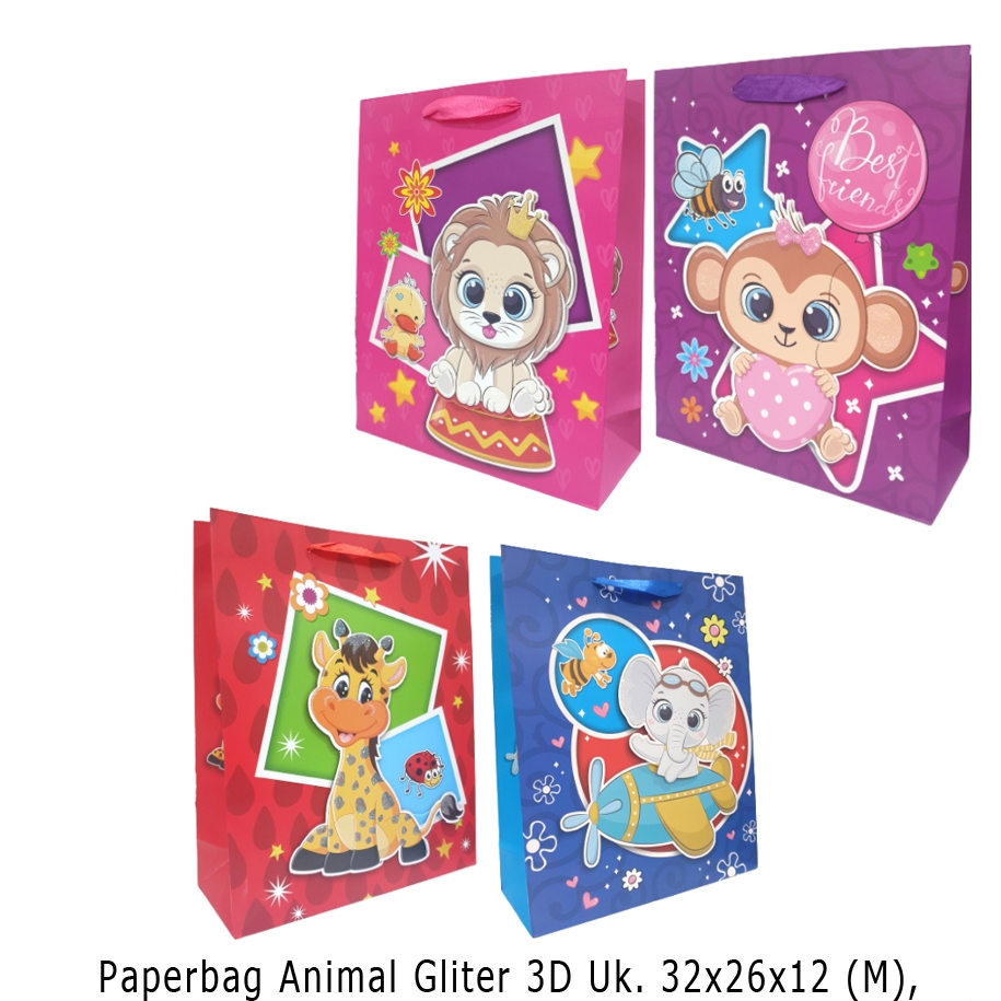 

Murah!! (1Pcs) Paperbag Animal Glitter 3D, paperbag ulangtahun, tas kado