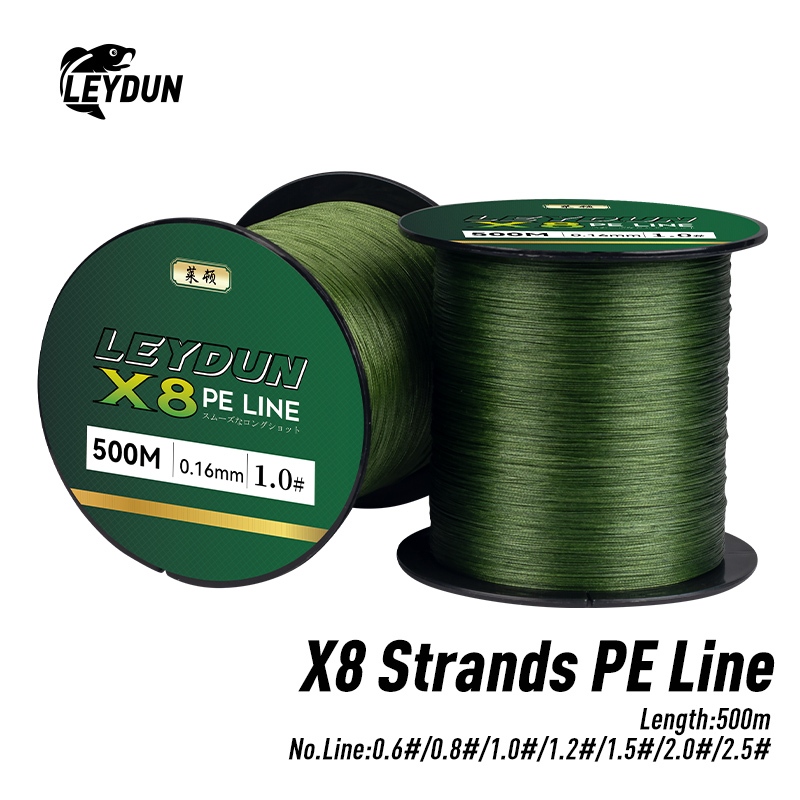 Leydun X8 500M Senar Pancing PE 8 Untai 0.2#/0.4#/0.6# Far Casting Jarak 11-28LB Super Kuat