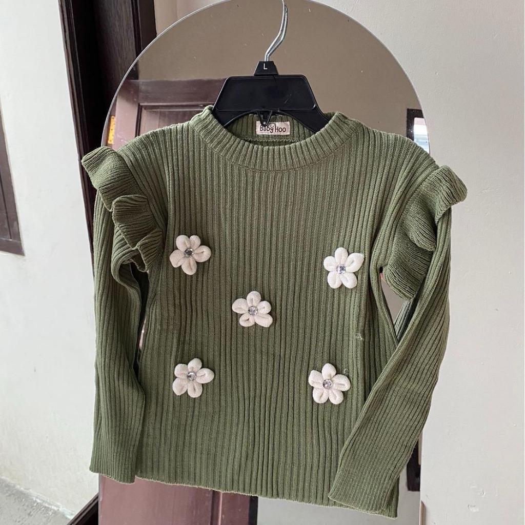 Baju Rajut Anak Perempuan Motif Bunga Sweater Rajut Lengan Panjang