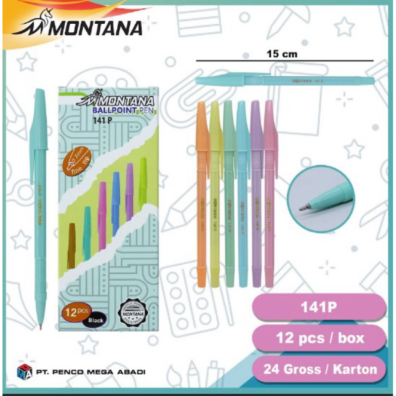 

12 psc pulpen warna pastel tinta hitam 0.7mm