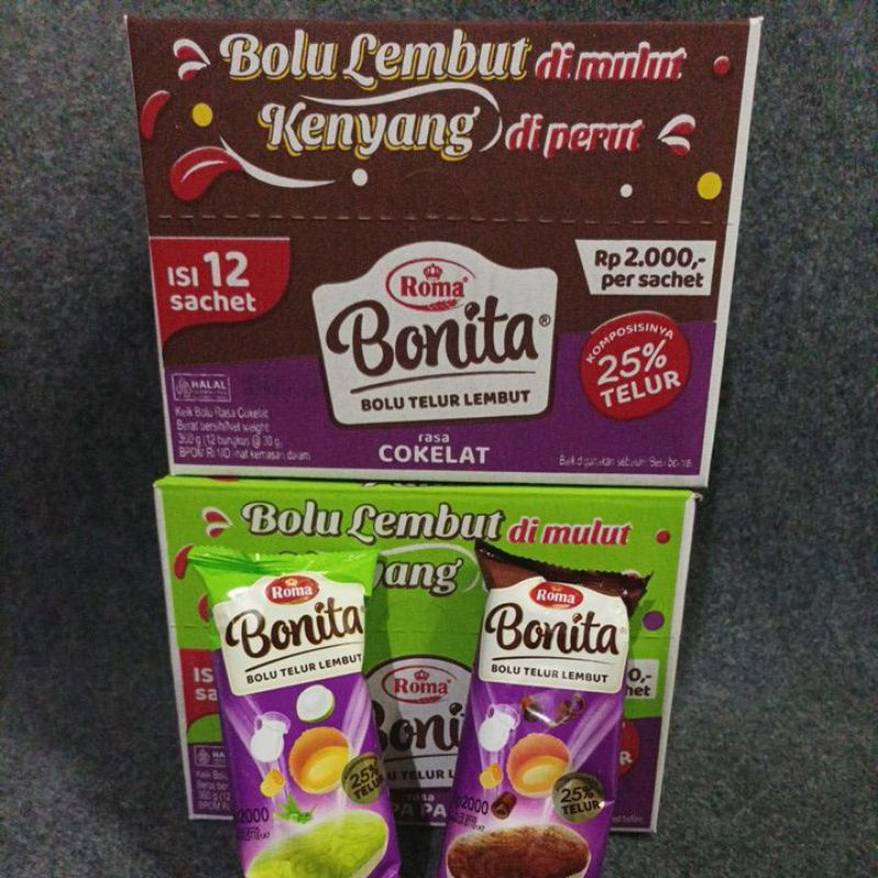 

Bonita bolu cokelat Roma bolu kelapa pandan 1box