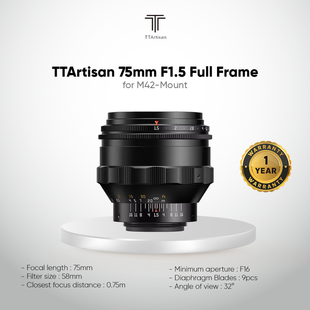 TTArtisan 75mm F1.5 Full Frame Swirly Bokeh Lens for M42-Mount